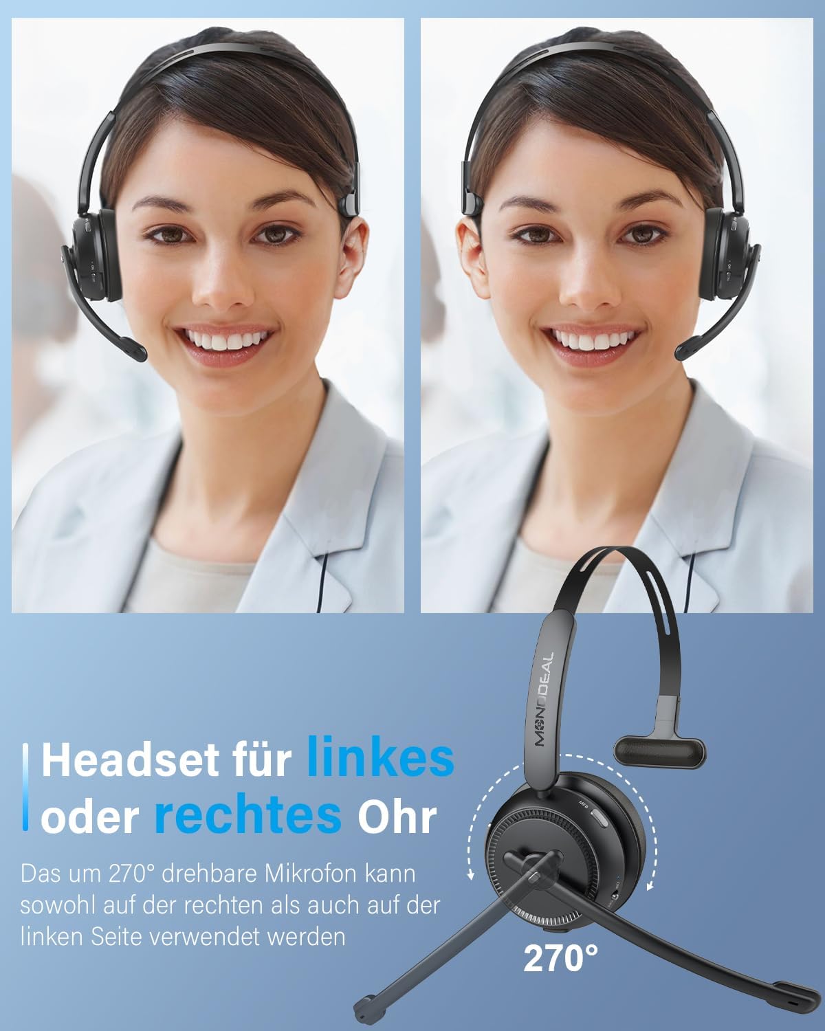 Thumbnail 2 de MONODEAL Bluetooth Headset mit Mikrofon – kabellose Lösung für Büro, Callcenter & Zoom