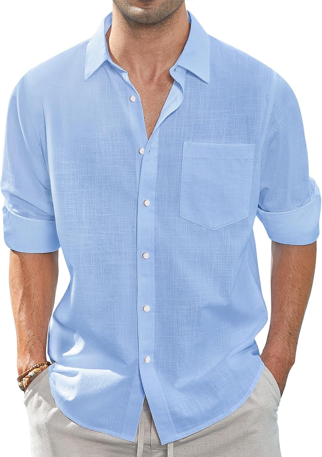 Thumbnail 5 de J.VER Men's Linen Cotton Shirts Long Sleeve Regular Fit Casual Solid Shirt