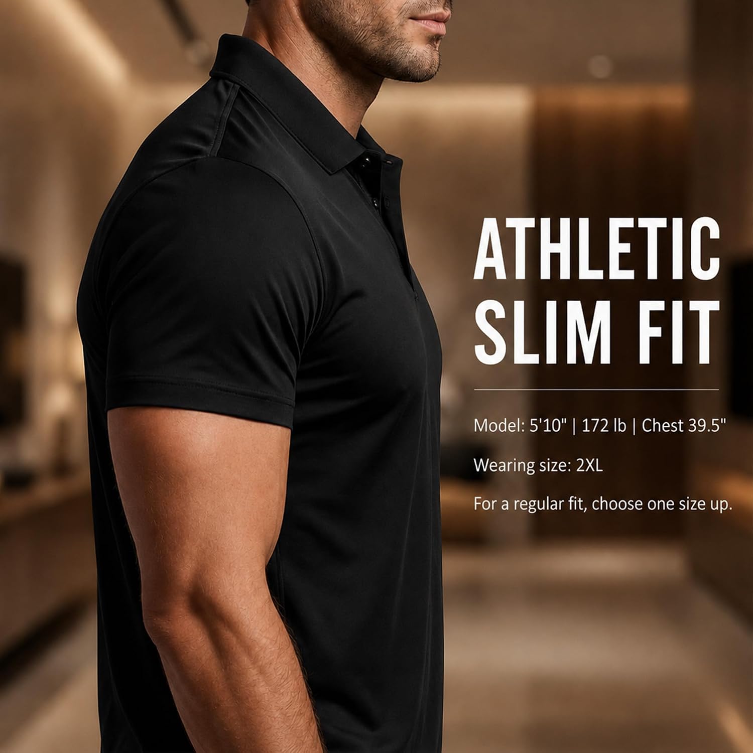 Detalle de BKMBKM Men's Polo Shirt, Quick-Dry Moisture-Wicking Slim Fit