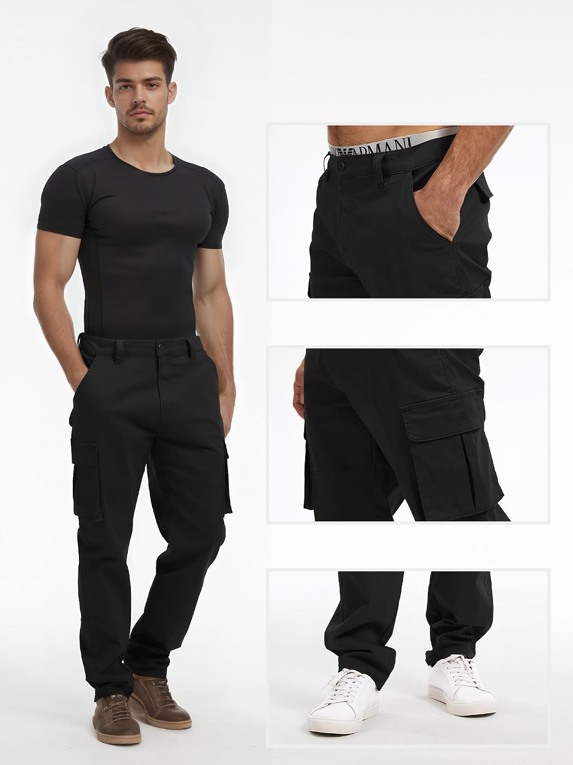 Detalle de Breampot Herren Cargohose aus Baumwolle im Chino-/Cargo-Stil mit 6 Taschen für Freizeit & Outdoor