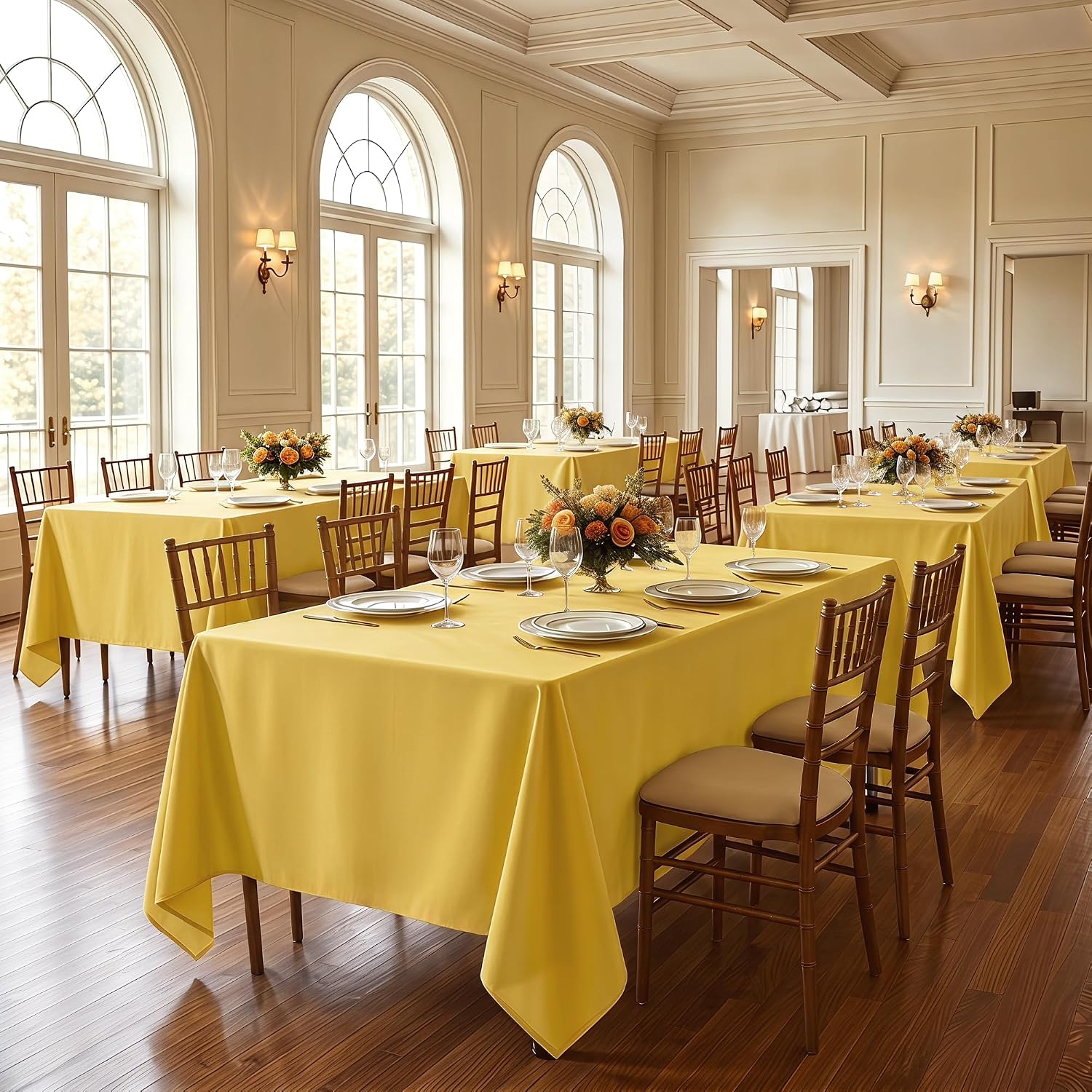 Detalle de Fitable 6 Pack Yellow Rectangle Table Clothes (70 x 108 Inch) – Wrinkle and Stain Resistant Polyester Tablecloths, Washable for Weddings, Parties, Banquets