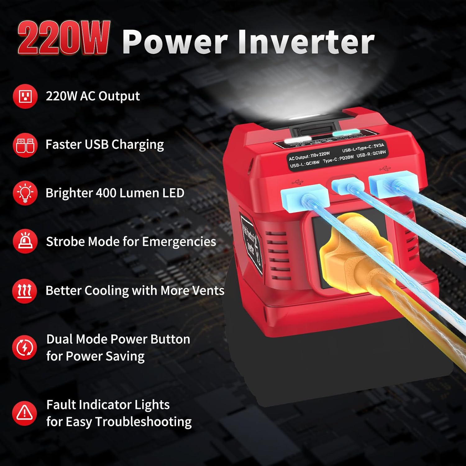 Thumbnail 5 de Kzreect 220W Power Inverter for Milwaukee 18V Batteries (Battery Not Included) — DC to 110V AC Converter + LED