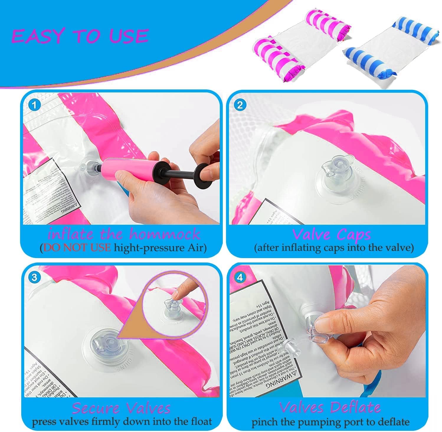 Thumbnail 3 de Inflatable Pool Floats Hammock 4‑in‑1 – 2/3 Pack with Pump