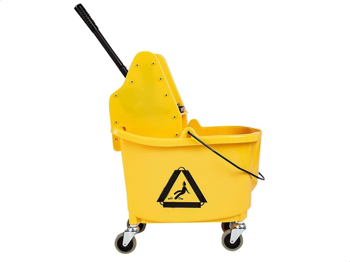 Detalle de Amazon Basics Kentucky-Mopp-Eimer rectangular, 33 l, gelb – mit Down-Press Auswringer und robusten Rädern