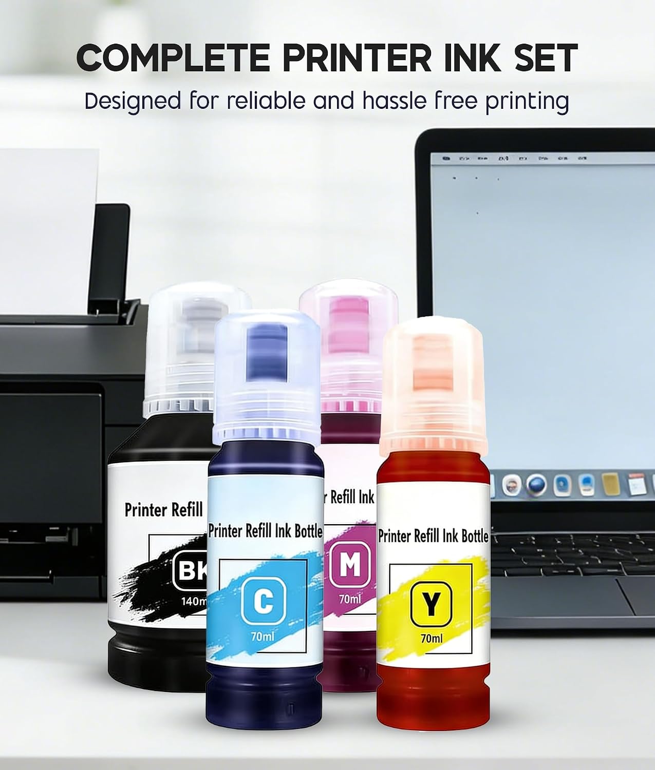 Thumbnail 6 de Multipack Printer Refill Ink: Universal Bulk Kit (4 Pack) for Refilling Ink Cartridges and CISS Systems — 140ml Black, 70ml Cyan/Magenta/Yellow Each