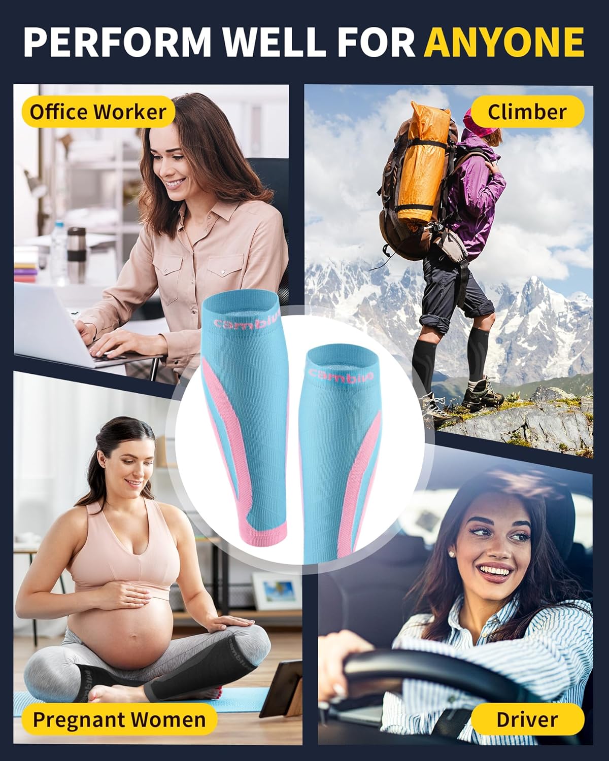 Thumbnail 6 de CAMBIVO 2 Pairs Calf Compression Sleeves — Calf and Shin Support for Running, Cycling, Travel