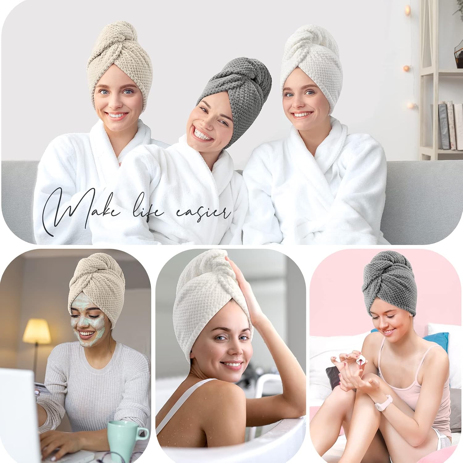 Thumbnail 6 de YFONG 3-Pack Microfiber Hair Towel 30" x 10" ๐งโ