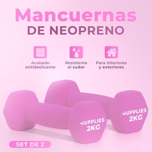 Thumbnail 1 de JUPPLIES Juego de Mancuernas de Neopreno Rosa 2 x 2 kg – Antideslizantes, diseño hexagonal y compacto
