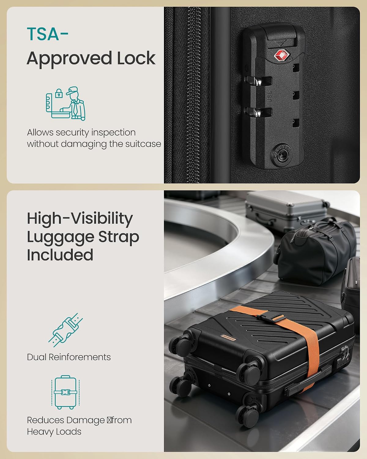 Detalle de 20 Inch Hard Shell Cabin Suitcase by SONGMICS (RLP001B101) with TSA Lock & 4 Double Spinner Wheels