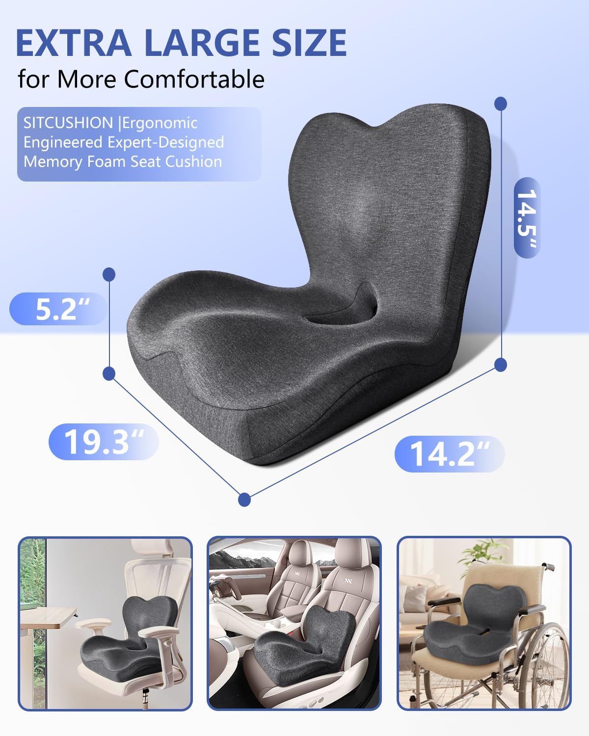 Detalle de JIPORIER JP58 X-Large Seat Cushion with Back Support, Memory Foam