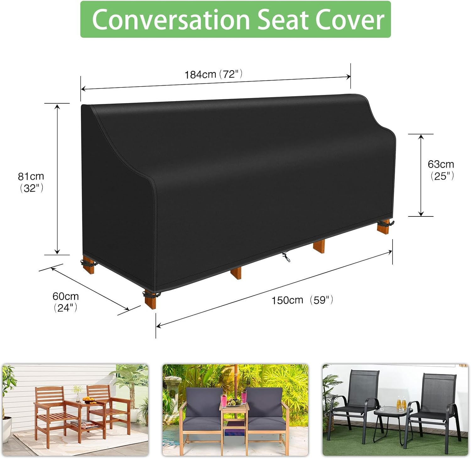Thumbnail 1 de PATIO PLUS Outdoor Garden Loveseats Cover (2-Seater) in Black, 420D Oxford Waterproof Tough Cover