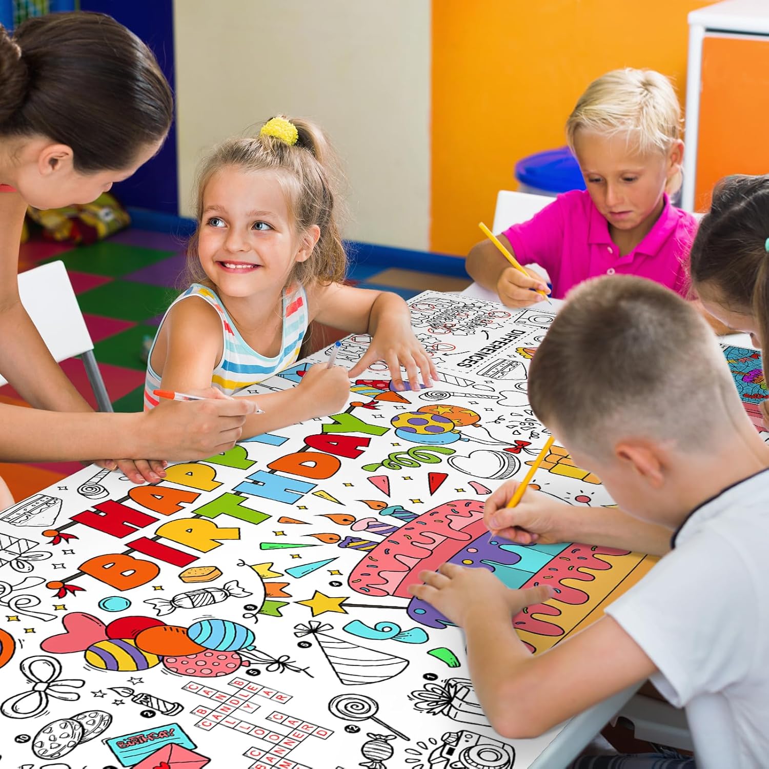 Thumbnail 3 de Gatherfun Giant Coloring Poster for Classroom Wall (31.5 x 72 in) — Birthday Activity Poster/Table Cover