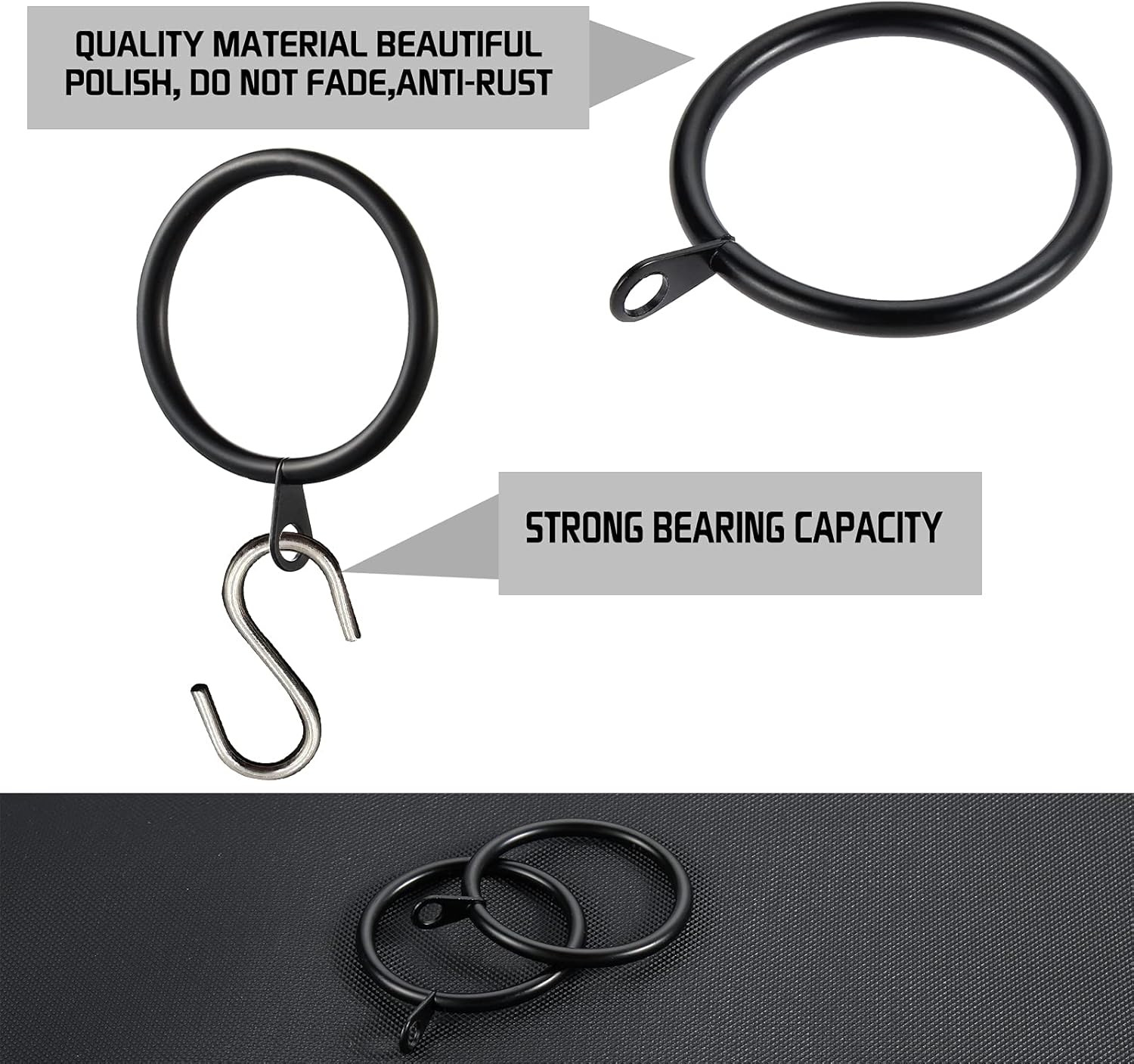 Detalle 2 de Kinsinder 60PCS Metal Curtain Rings 38mm