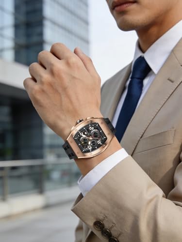 Detalle 2 de TSAR BOMBA 8224 Series Men’s Watch – Tonneau, Black, Rose Gold, Sapphire Chronograph
