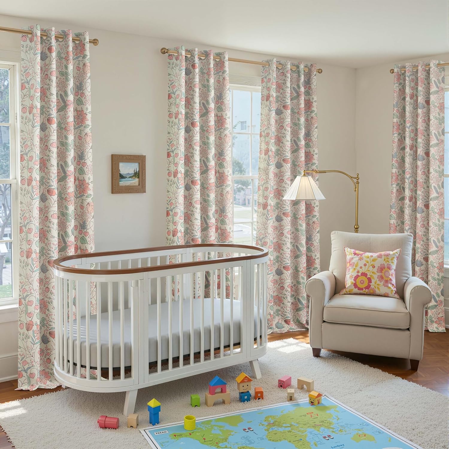 Detalle 2 de jinchan 95% blackout pink floral nursery curtains, 84" grommet panels