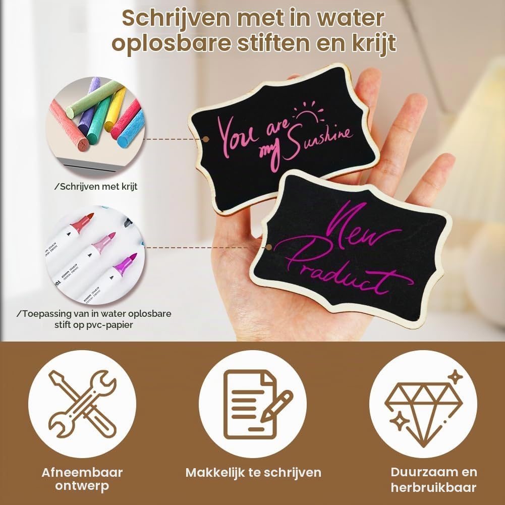Thumbnail 3 de AUAUY M1-5304617 mini-krijtbordjes met houten steunen en schrijfaccessoires