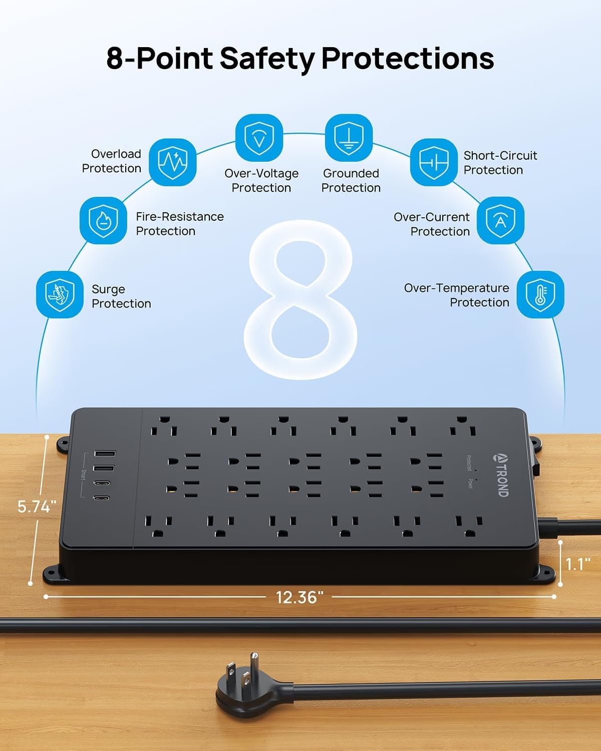 Detalle 2 de TROND Power Bar Surge Protector 15 ft
