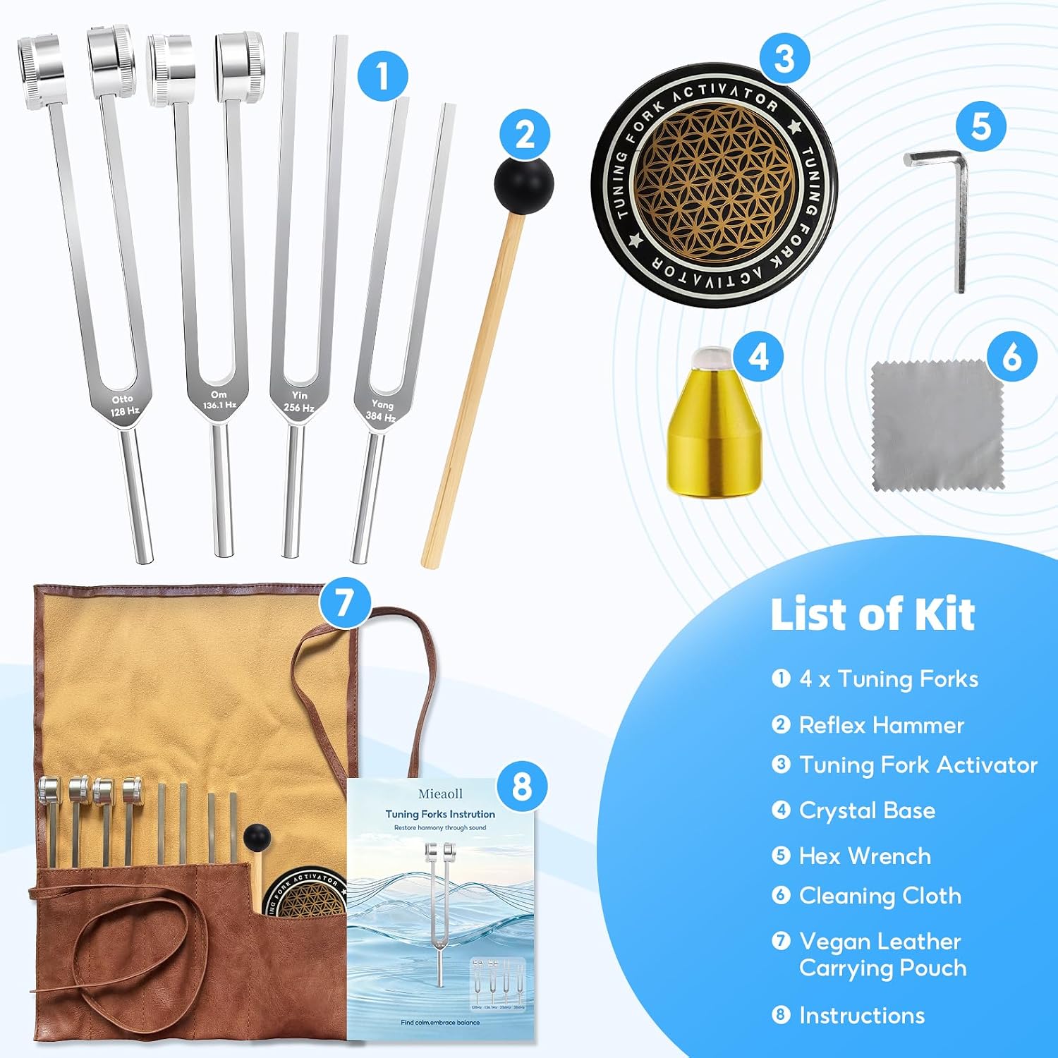 Thumbnail 6 de Tuning Forks for Healing: 128Hz, 136Hz, 256Hz, 384Hz Set for Meditation, Yoga & Chakra Therapy