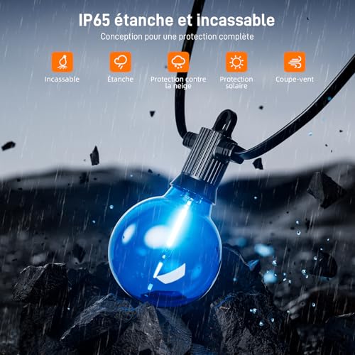 Detalle de Kawaya Guirlande Lumineuse Extérieure 8M IP65 – Multicolore, connectable et incassable