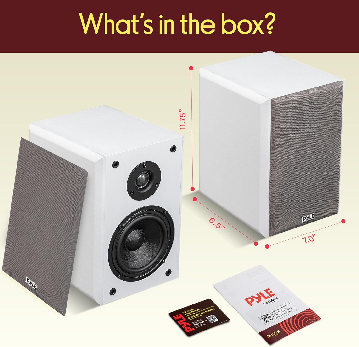 Thumbnail 6 de Pyle Bookshelf Speakers Passive Hi‑Fi (16.5 cm) with Wall Mount Brackets, RCA Input, 200W Max – White