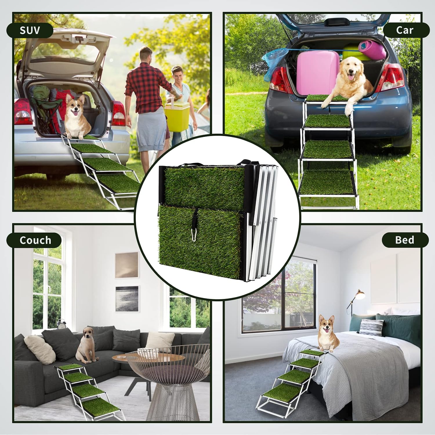 Thumbnail 6 de Extra Wide Dog Car Stairs for Large Dogs — Lightweight Foldable Aluminium Ramp (125kg) with Nonslip Grass Surface