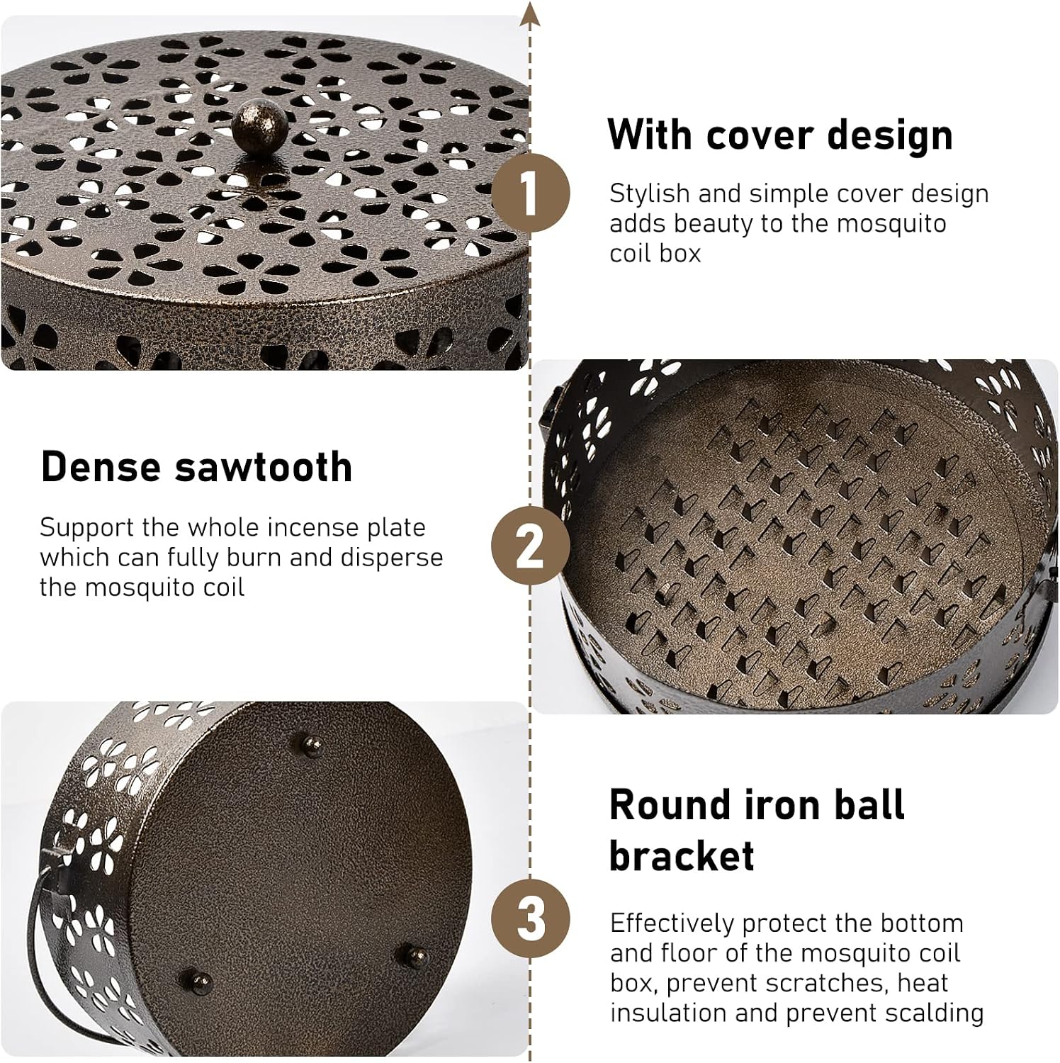 Detalle de Porte Encens Anti Moustique avec Couvercle – Support en Métal, Design Portable pour Jardin et Camping