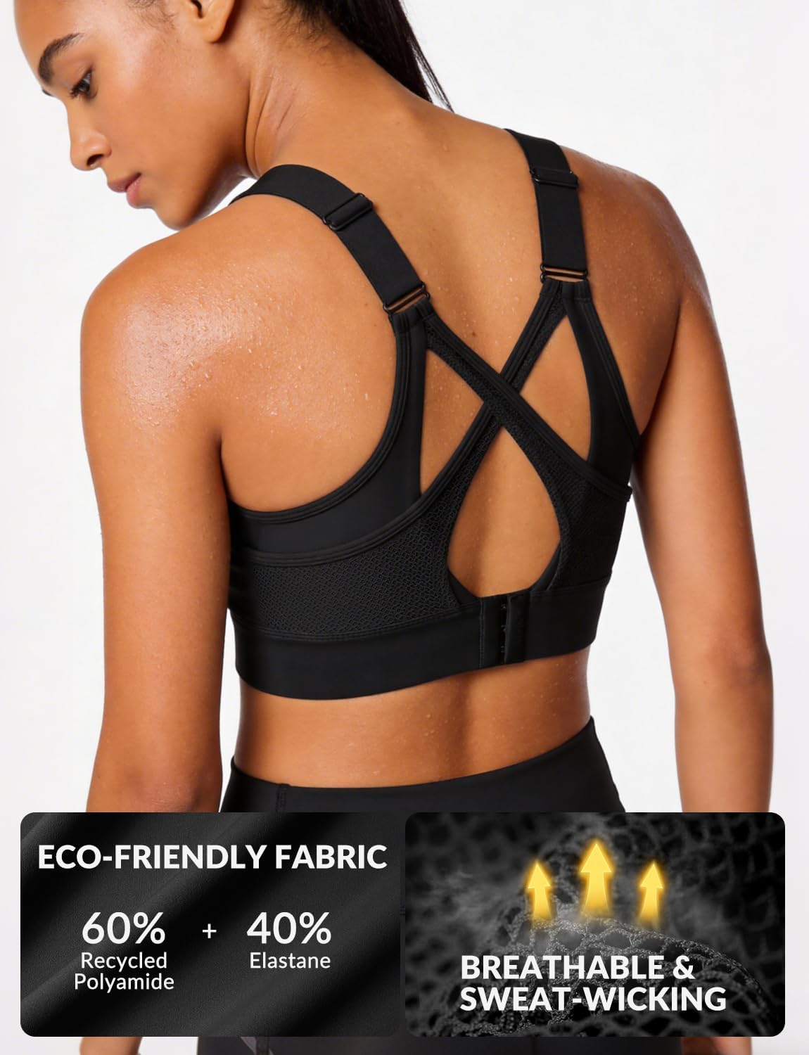 Thumbnail 3 de Yvette High-Impact Sports Bra for Women with V-Neck & Adjustable Criss-Cross Straps