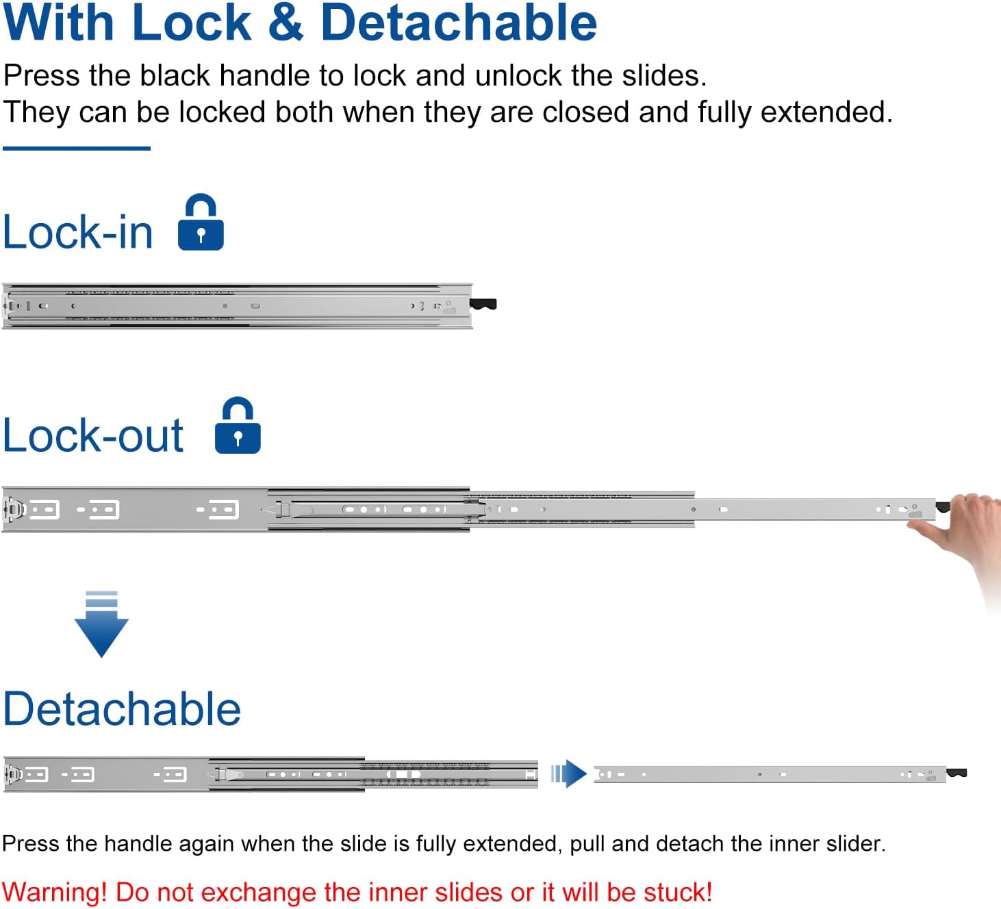 Thumbnail 2 de VADANIA 900mm Ultra Heavy Duty Drawer Runners with Lock – 1 Pair