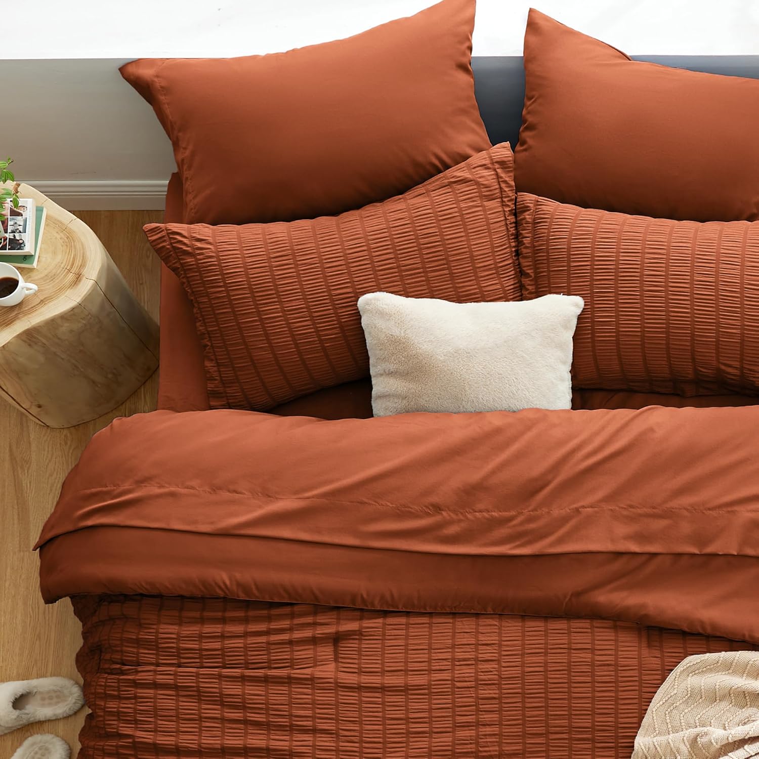 Thumbnail 2 de Love’s cabin Seersucker Terracotta Twin Comforter Set (5-Piece Bed in a Bag)