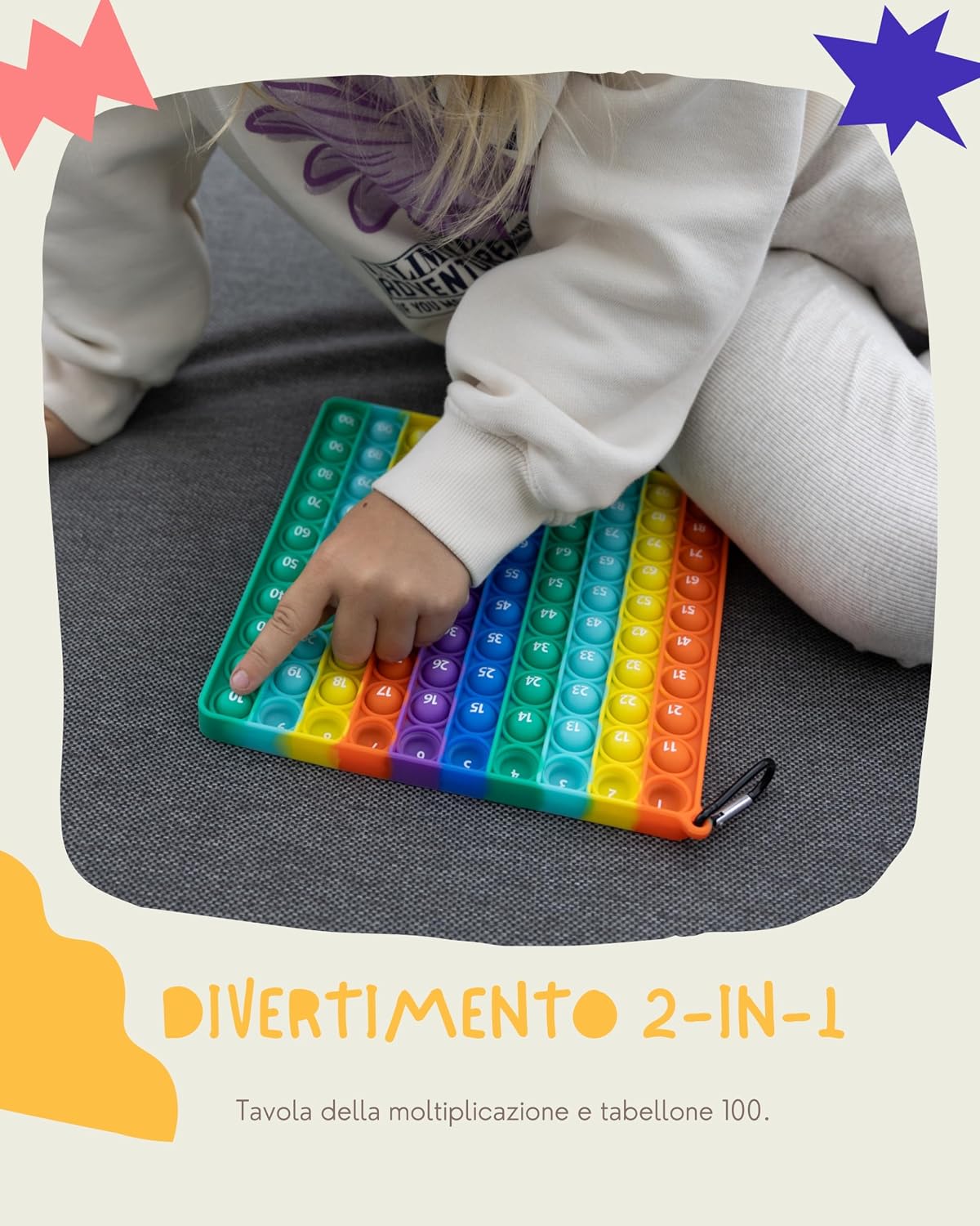 Detalle de Valino PopIt 2 in 1: tavola delle moltiplicazioni e tabella delle centinaia XXL