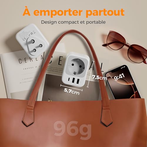 Detalle de TESSAN Lot de 2 Adaptateur Prise Sri Lanka – 4 en 1 pour voyage Inde avec USB, USB-C et Schuko
