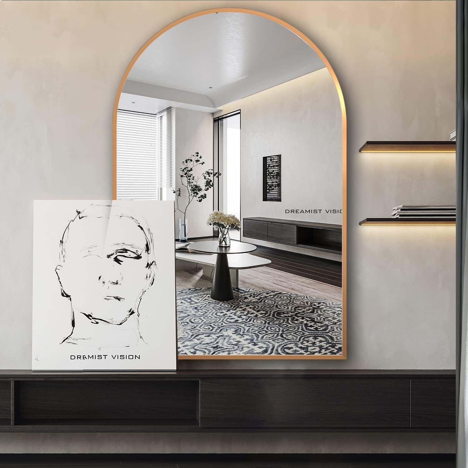 Thumbnail 6 de NEUWEABY gebogen wandspiegel 60 x 90 cm met goudkleurig aluminium frame