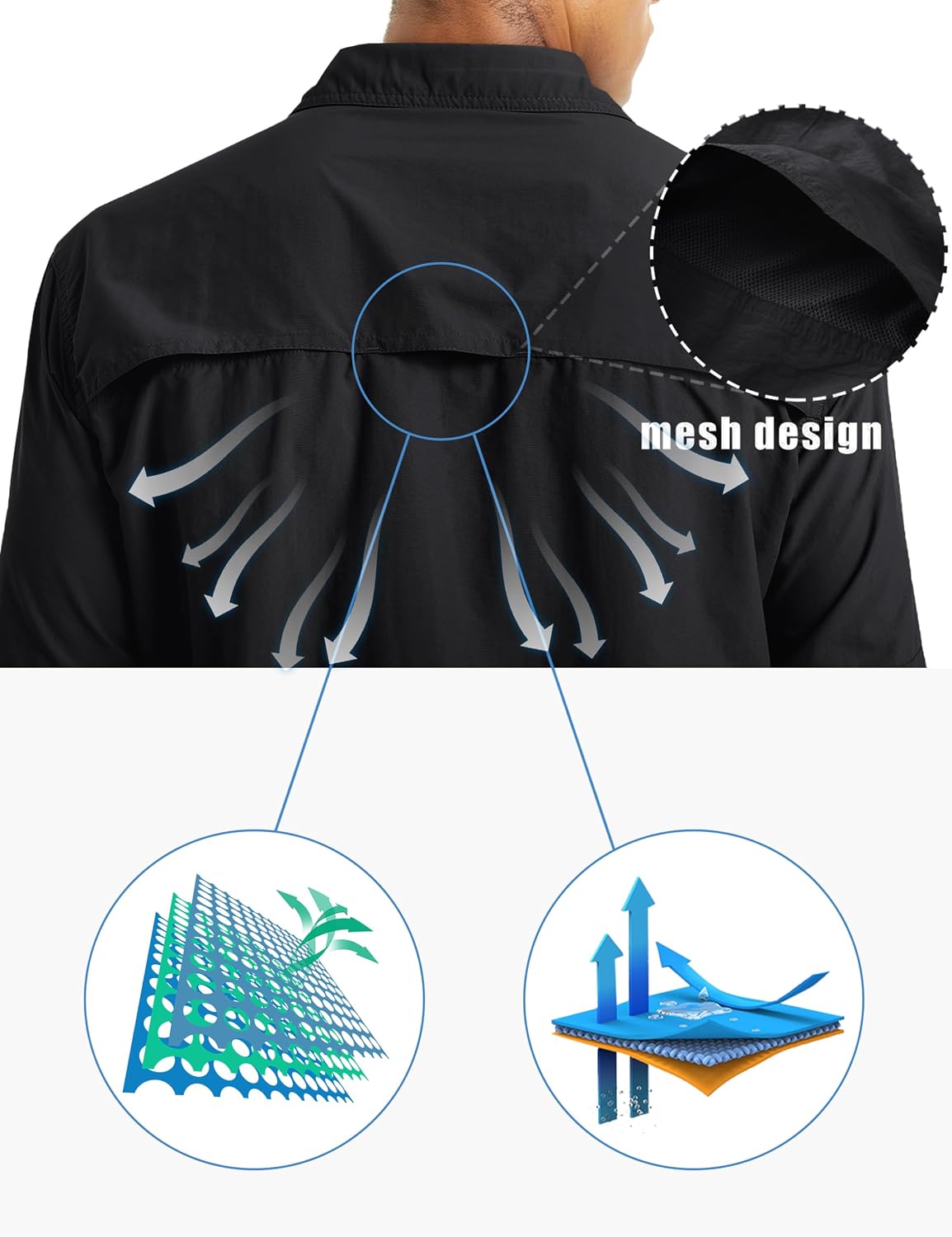 Detalle de TACVASEN Men's Tactical Button Shirt, Quick-Dry, UV Protection, Long Sleeve