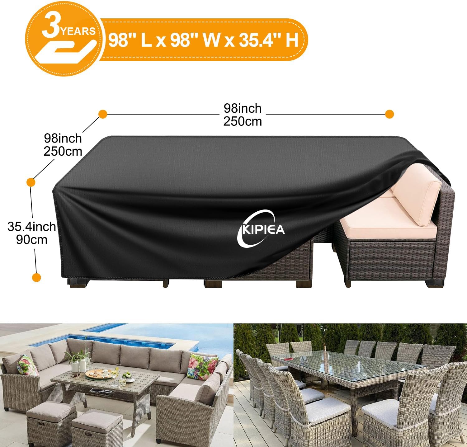 Detalle 2 de Kipiea 250 x 250 x 90cm Patio Furniture Cover, 420D Waterproof Oxford