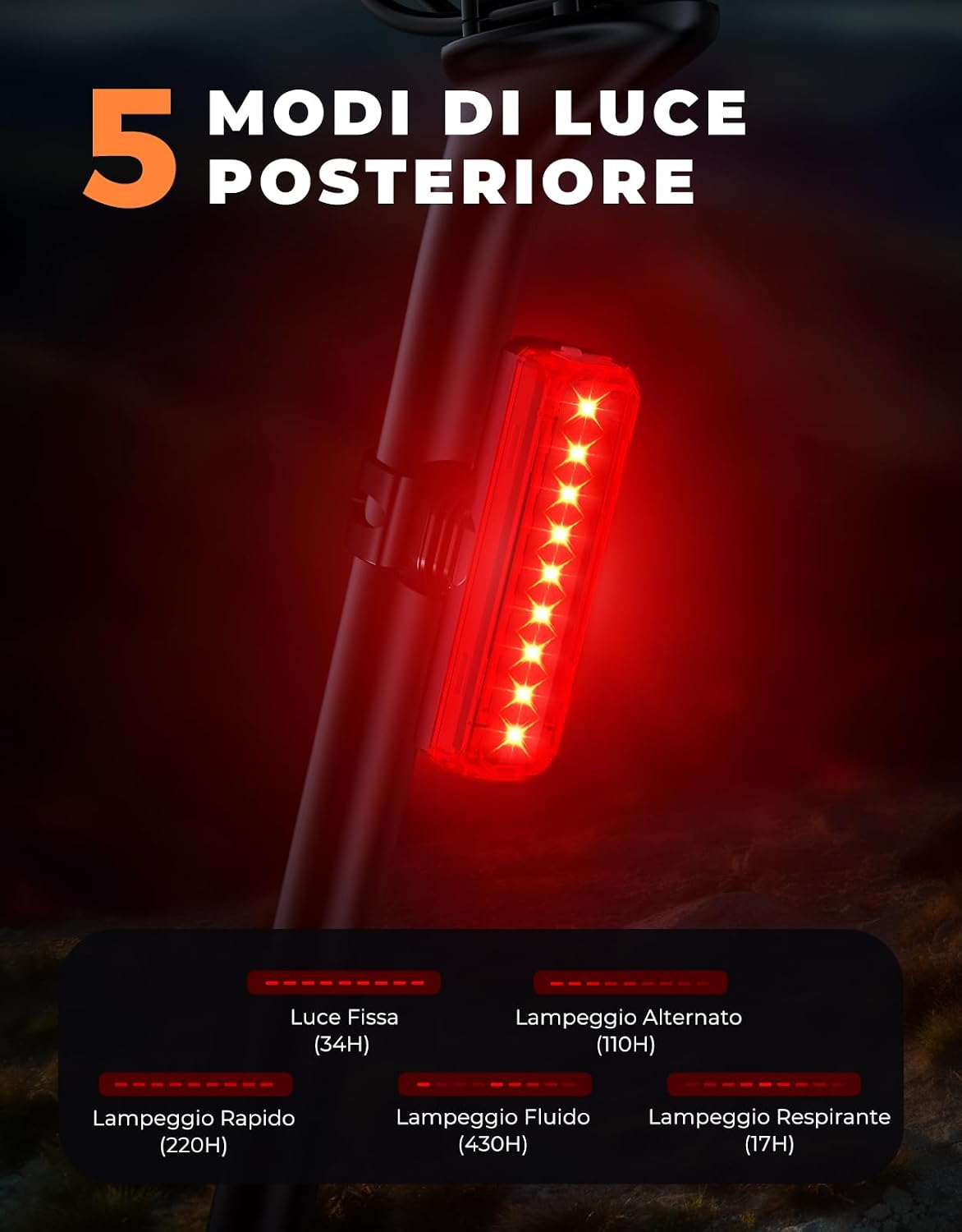 Thumbnail 3 de EOIWUY Luci Bicicletta LED: luci anteriori e posteriori USB-C a 1500 lumen, IP65, 4+5 modalità
