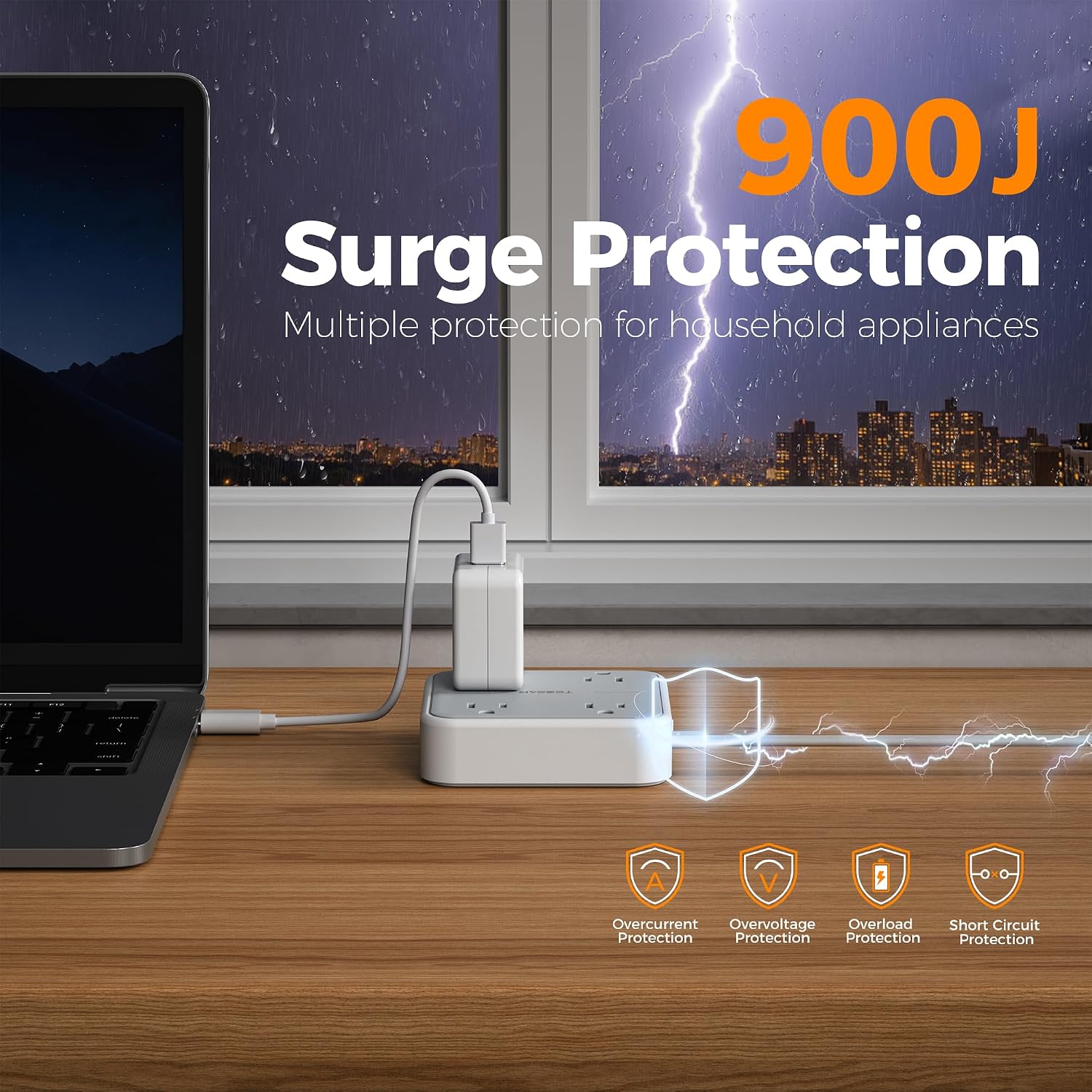Thumbnail 2 de TESSAN TS-102-C-SP Surge Protector Power Strip, 4 Outlets, 3 USB Ports