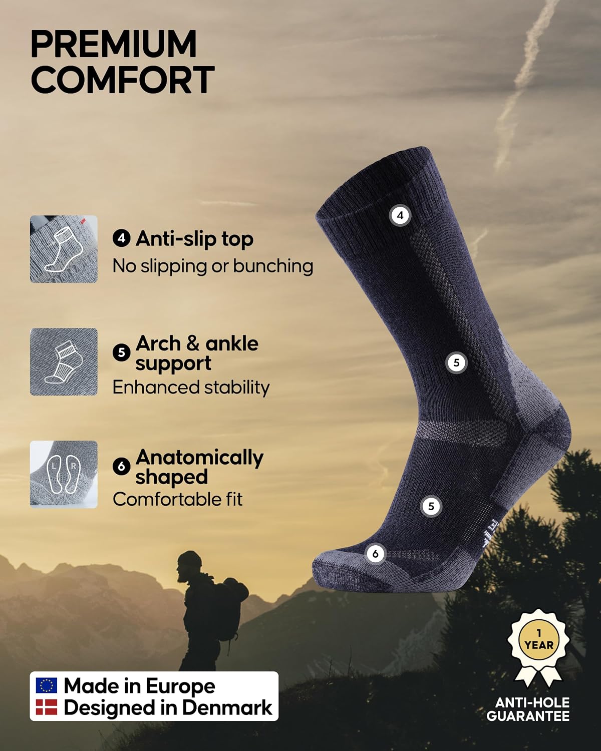 Detalle de DANISH ENDURANCE Hiking Socks 3-Pack