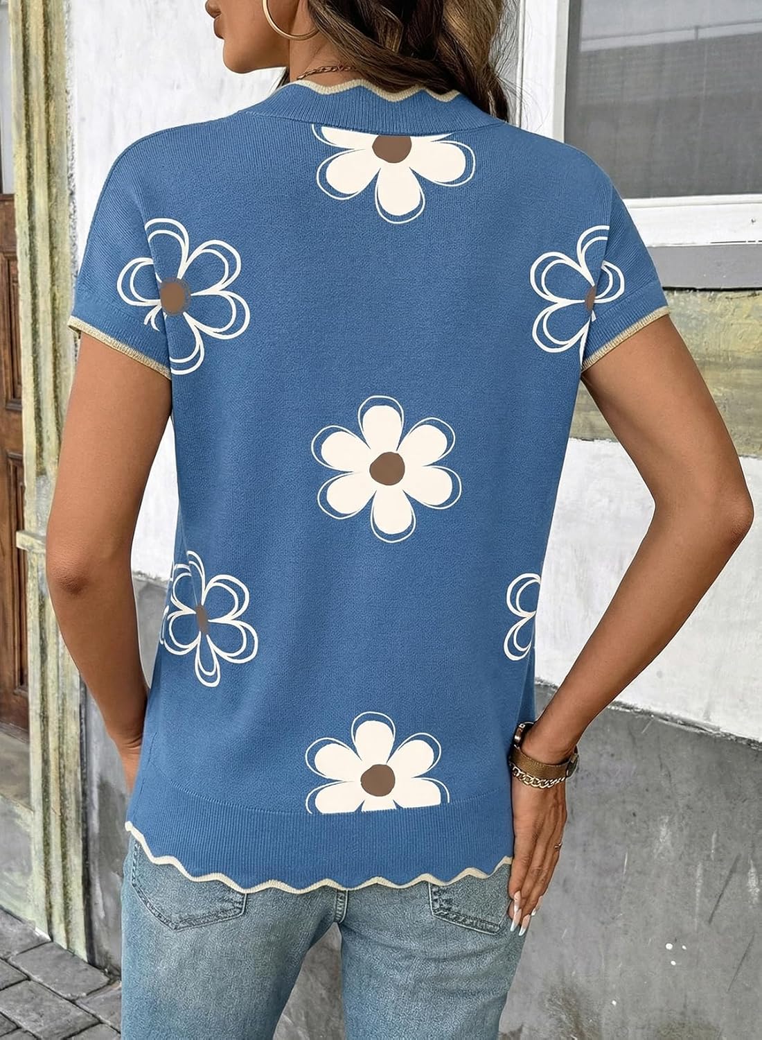 Thumbnail 5 de Dokotoo Women’s V-Neck Short Sleeve Ribbed Knit Sweater Top (Lightweight, Soft)