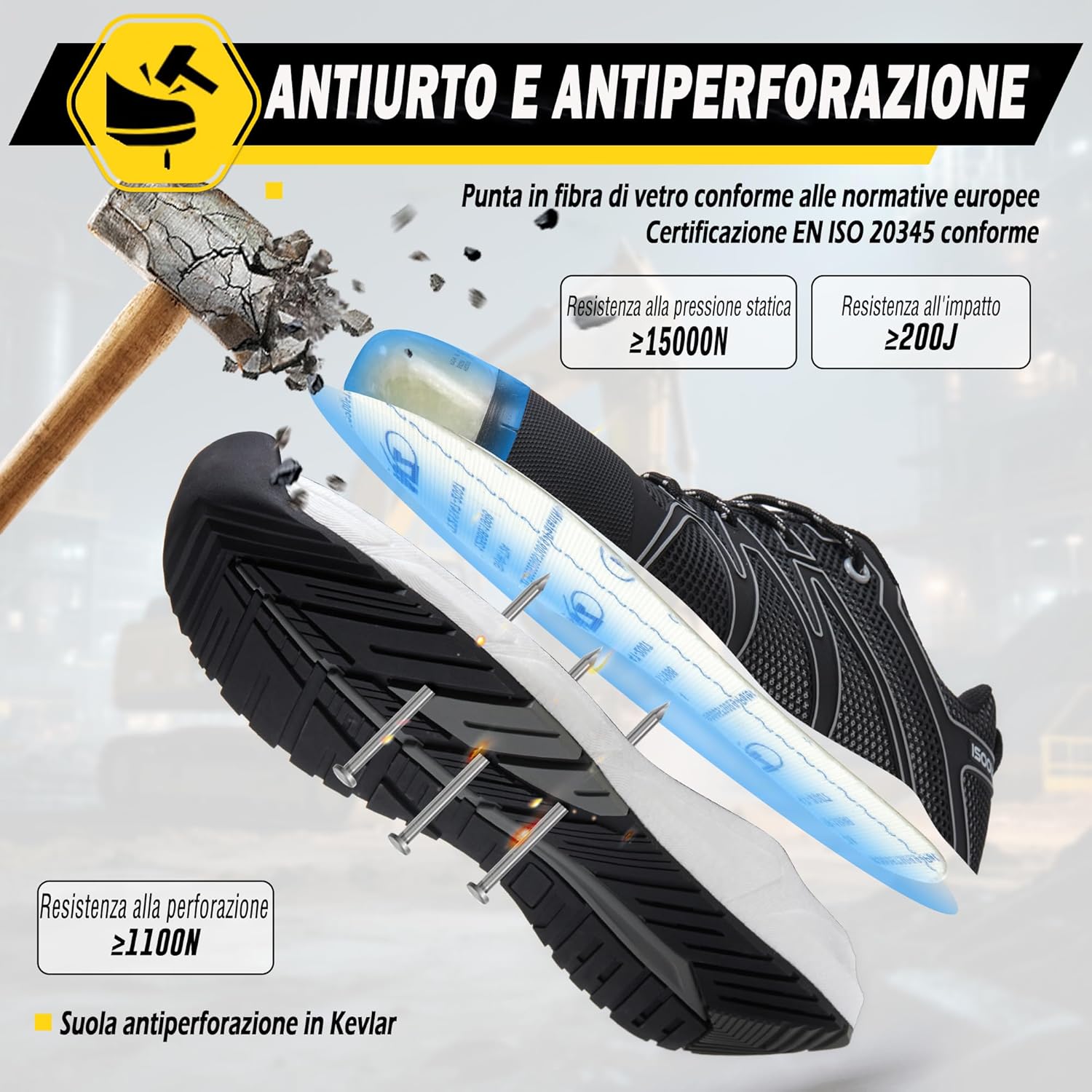 Detalle de Scarpe antinfortunistiche uomo/donna S3 ESD SRC FO impermeabili, leggere (EU 36–47)