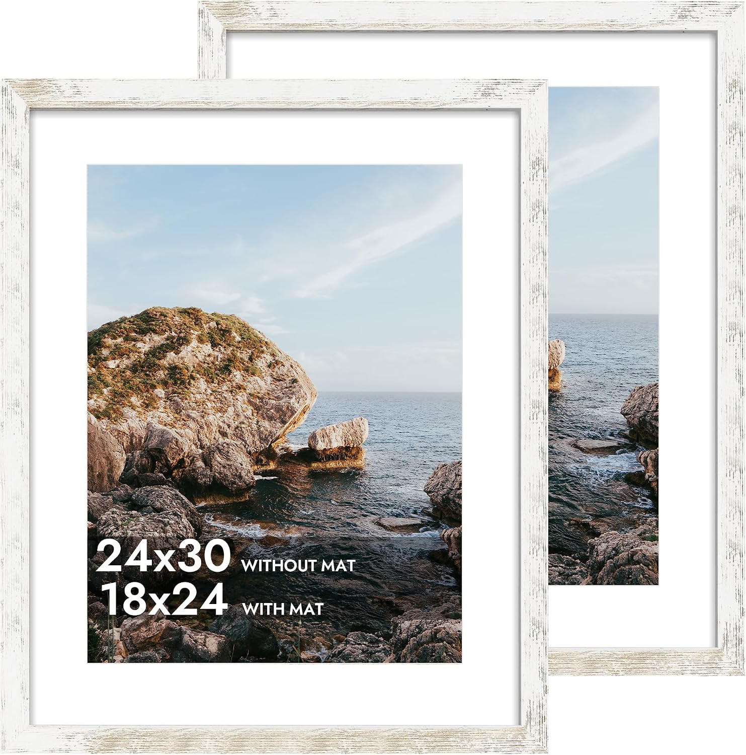 Detalle de iRahmen 24x30 Poster Frames, Set of 2 with 18x24 Mat, Distressed White