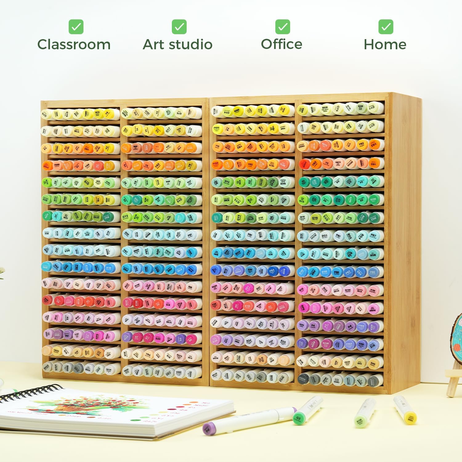 Thumbnail 5 de Ohuhu Bamboo Marker Organizer – 224 Markers, 32 Compartments