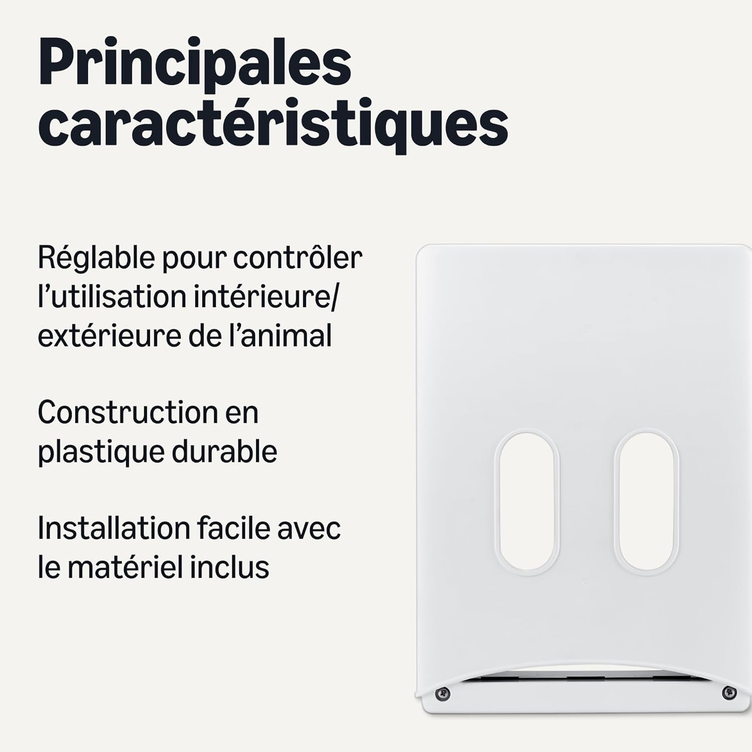 Detalle de Amazon Basics Chatière Ajustable en Plastique – Taille M (26,7 × 38,1 × 9,9 cm), Blanche et Grise