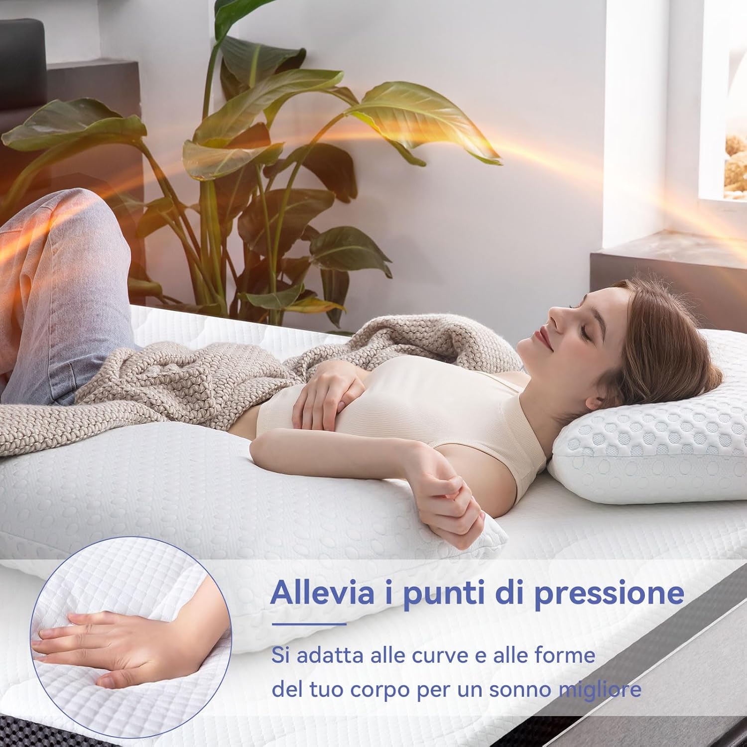 Detalle de Amazon Basics Topper Singolo 90 x 190 cm Memory Foam con Gel Rinfrescante, 7 cm – Coprimaterasso Bianco