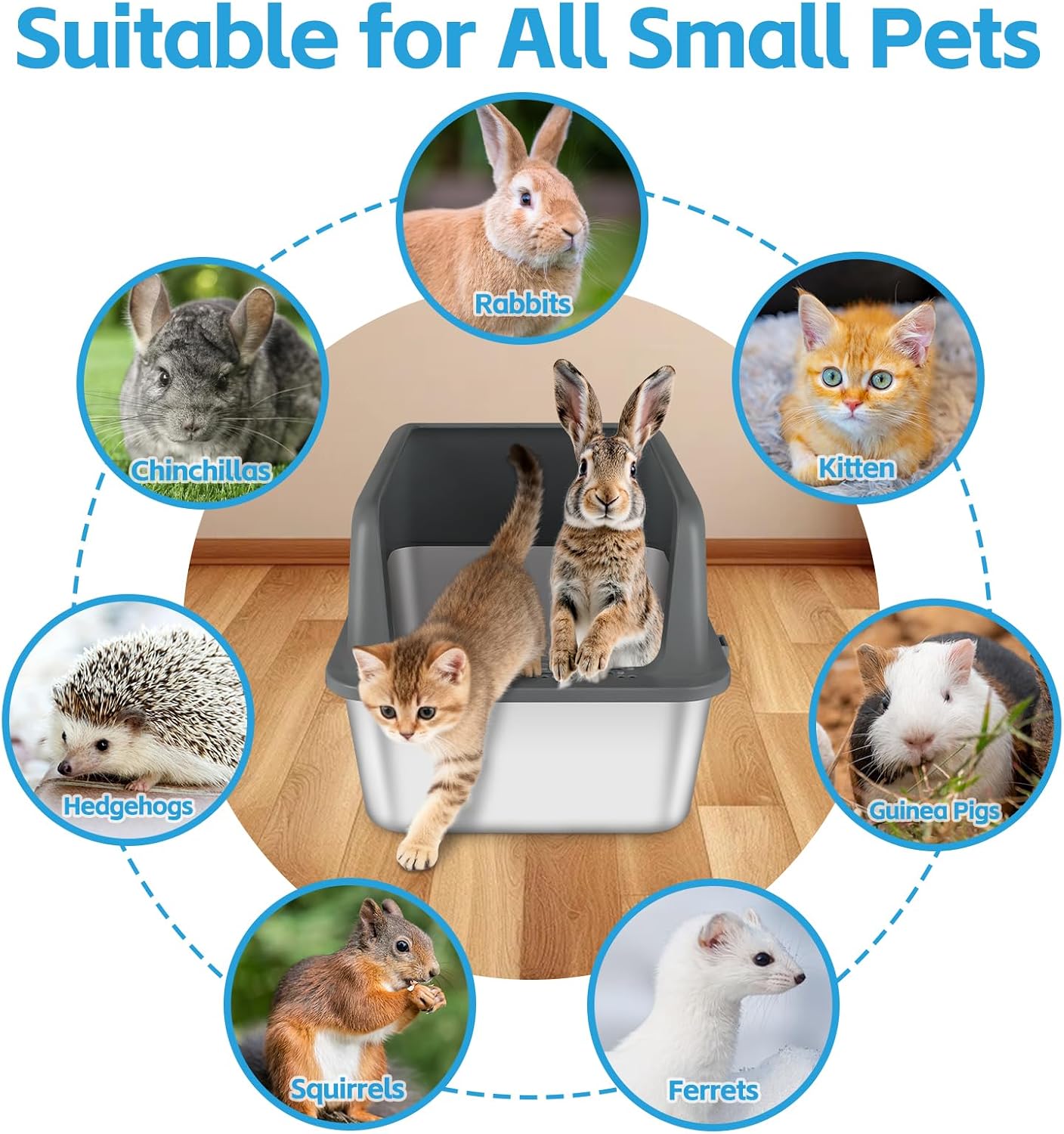 Detalle de Bartuke 2 Pack Small Cat Rabbit Litter Box — Stainless Steel Potty Trainer for Small Animals