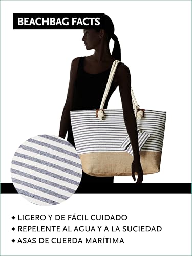 Detalle de DonDon Bolso de playa grande impermeable con cremallera — Rayas azul oscuro
