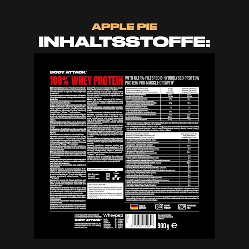 Thumbnail 2 de Body Attack 100% Whey Protein Apple Pie, 900 g – Cremiges Molkeneiweißpulver mit Hydrolysat, BCAA’s und Apple Pie Geschmack