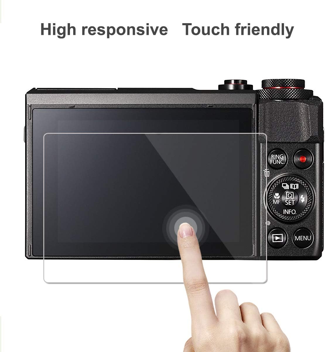 Detalle de OOTSR 4 Stück Display-Schutzfolie aus Glas für Canon G7X Mark II, G9X, G9X II, G7X, G5X – 9H Panzerglas mit 2,5D Rundkante