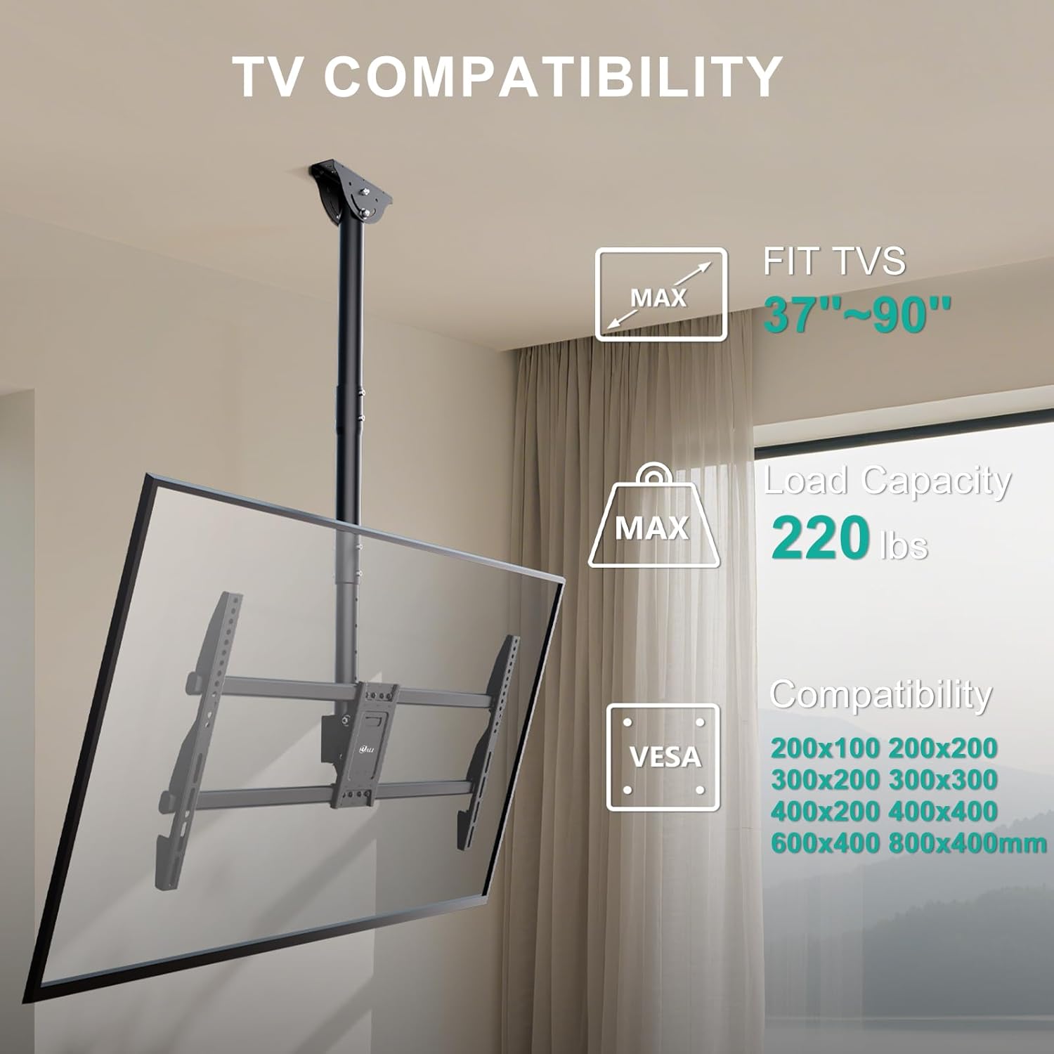 Detalle 2 de WALI CM3790 Ceiling TV Mount 37–90 inch, 220 lb