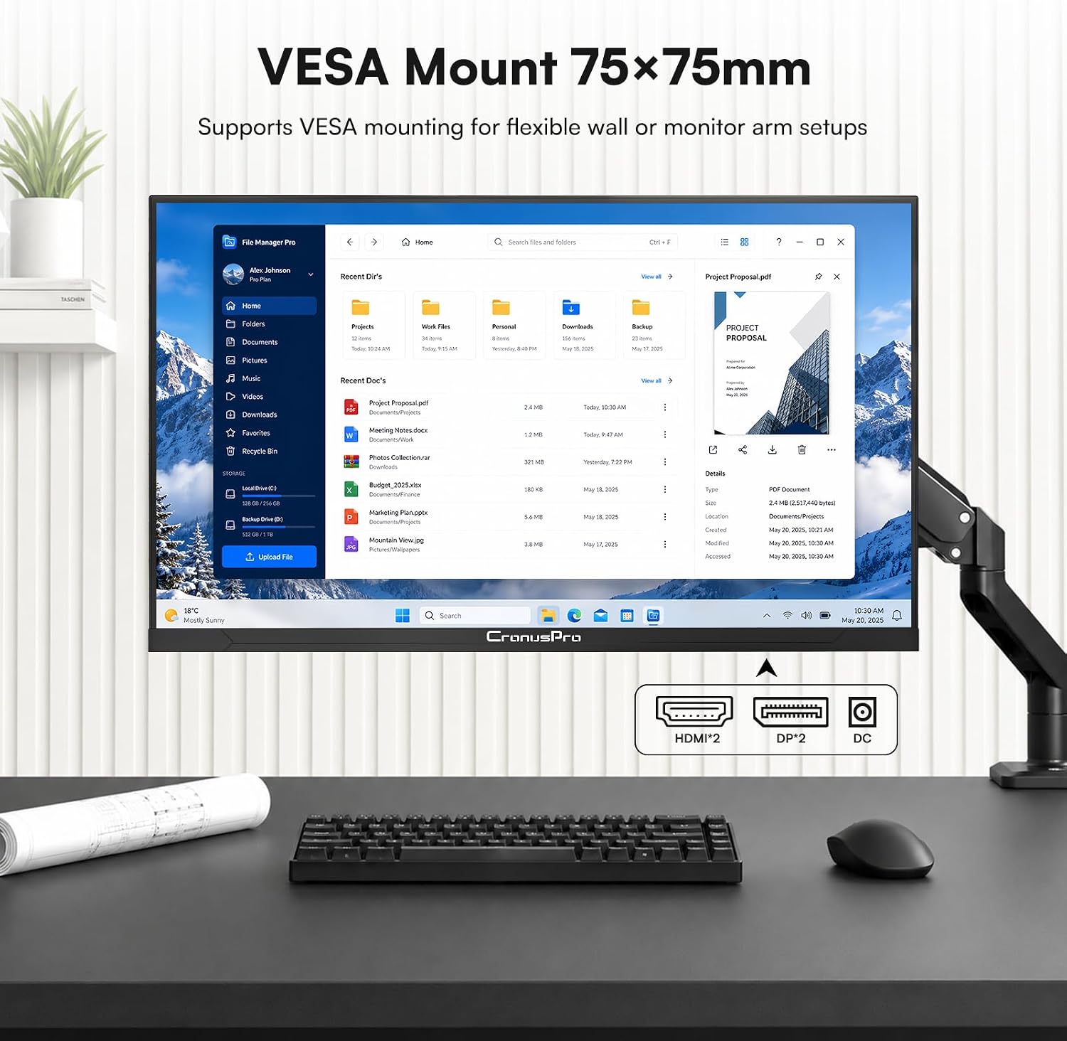 Detalle de CronusPro 32 Inch 4K UHD Monitor — IPS, Eye Care, HDR10, 60Hz with FreeSync