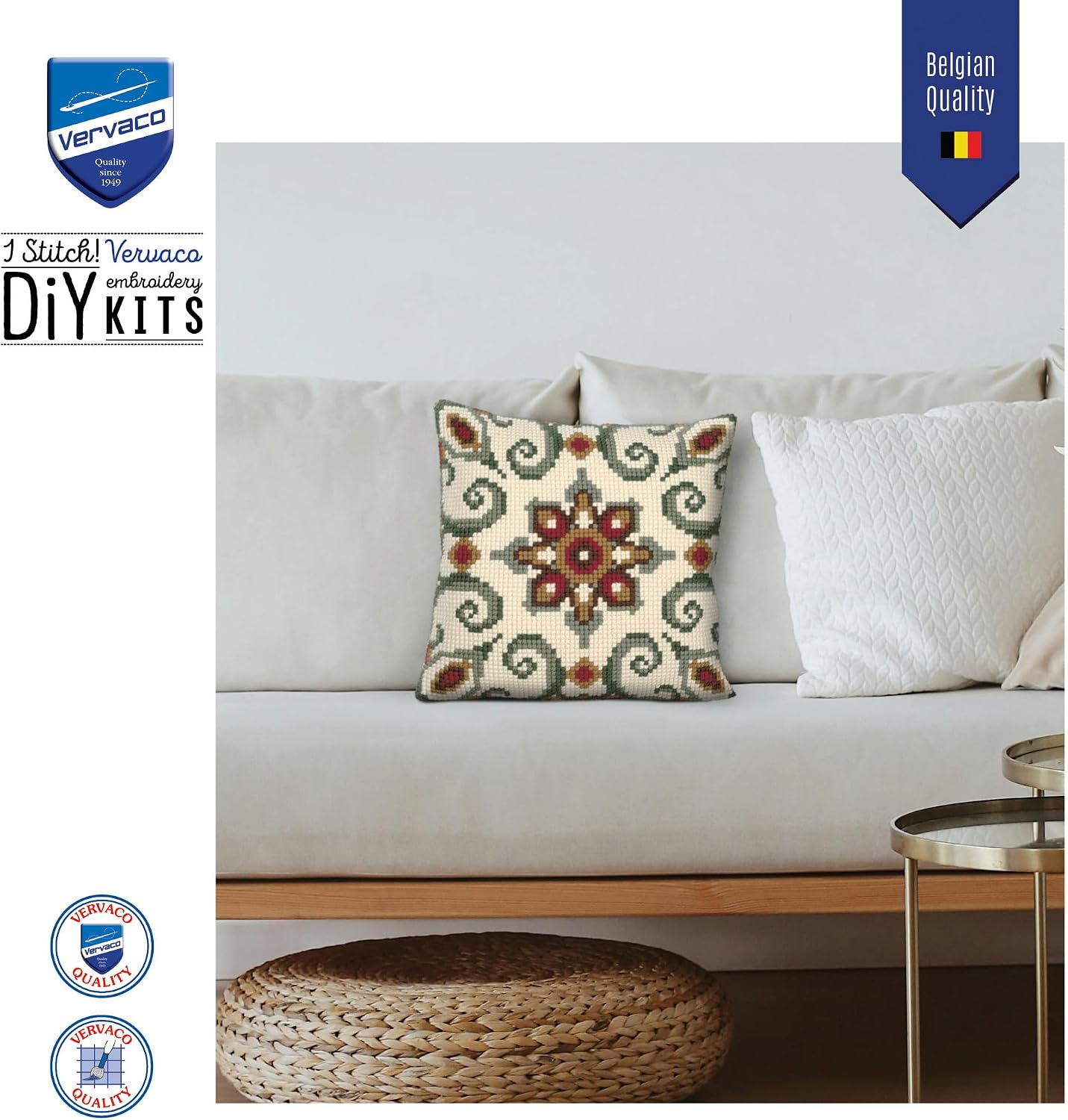 Detalle 1 de VERVACO GEOMETRIA – zestaw do haftu krzyżykowego na poduszkę 40 × 40 cm